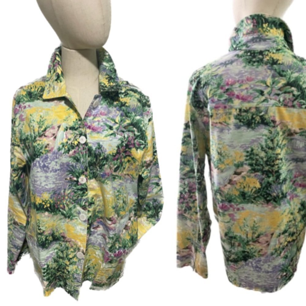 APPLESEED'S VINTAGE COTTON PASTEL FLORAL GARDEN PATTERN CROPPED JACKET EUC SZ 10